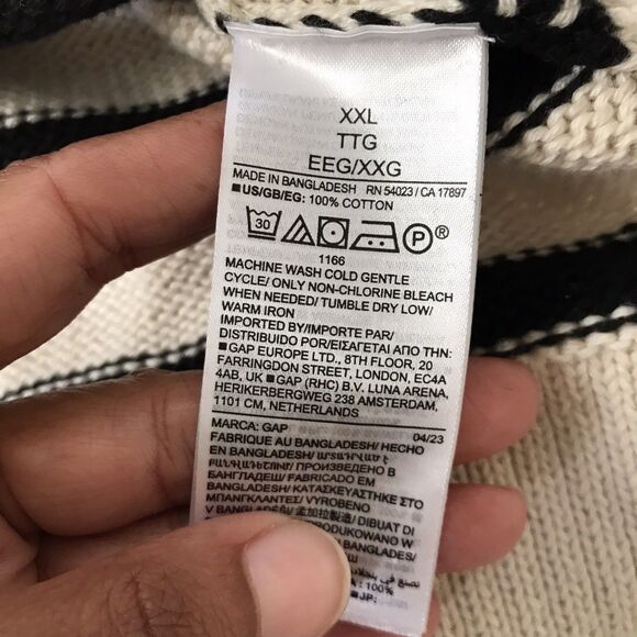 GAP Ivory Black Striped Cotton Knit Long Sleeve Pullover Sweater NEW - XXL - Picture 8 of 9